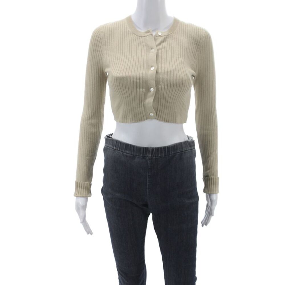 Kith Women Striped Beige Long Sleeve Set 49% Cotton Button Round Neck Size M